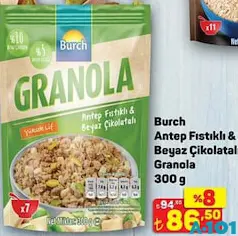 BURCH ANTEP FISTIKLI & BEYAZ ÇİKOLATALI GRANOLA 300 G fiyat ve kampanya bilgisi